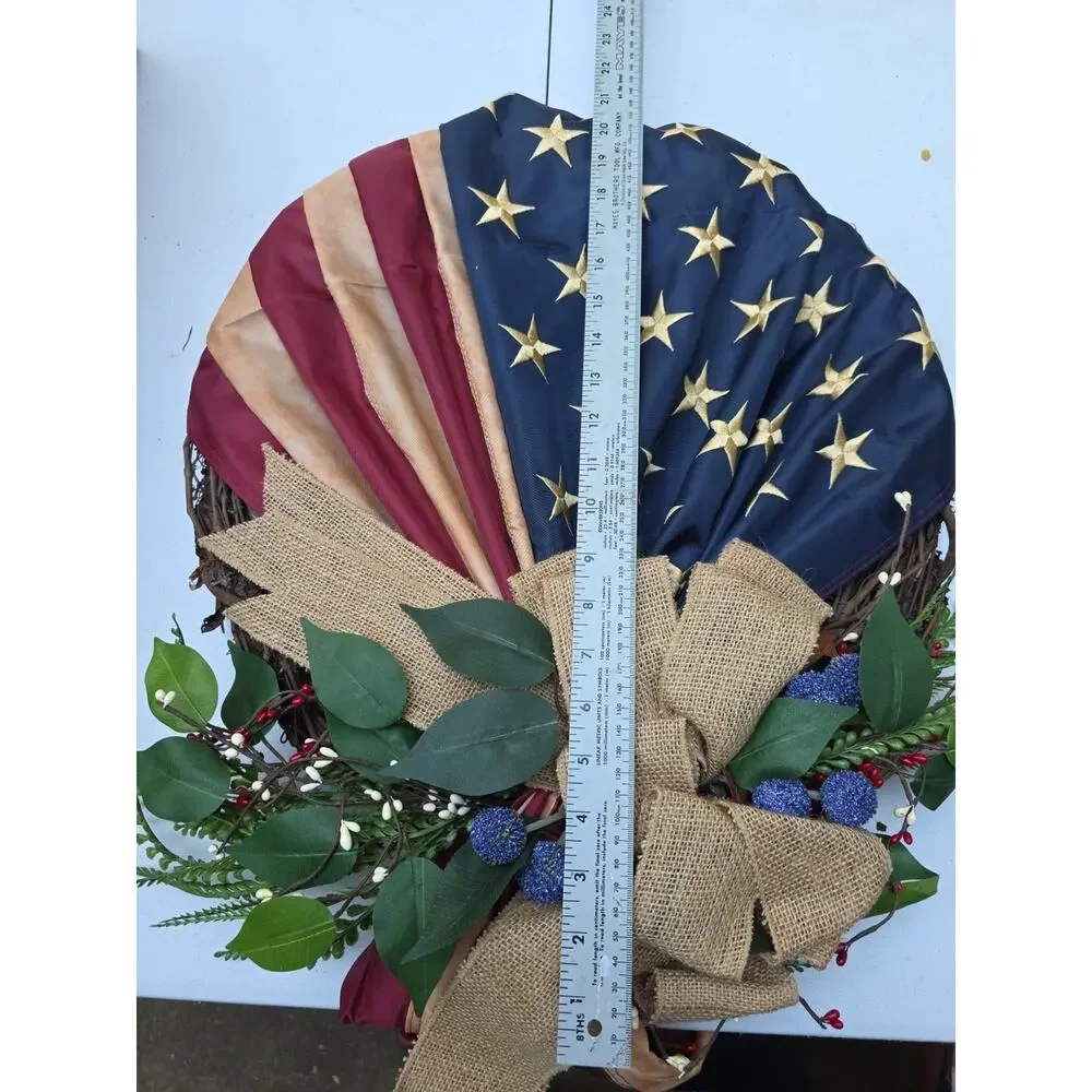 American Flag Wreath, Memorial Day Wreath, Red White Blue Front Door Wreath, 4th